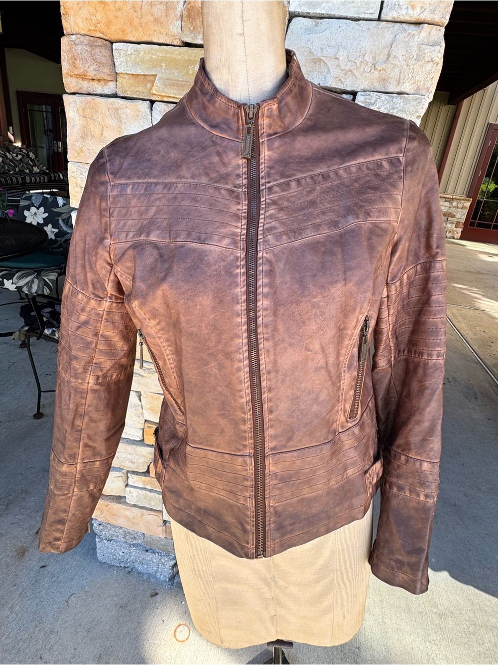 Women's Brown Distressed Leather Moto Jacket